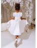 Short Puff Sleeves White Satin Tulle Flower Girl Dress
